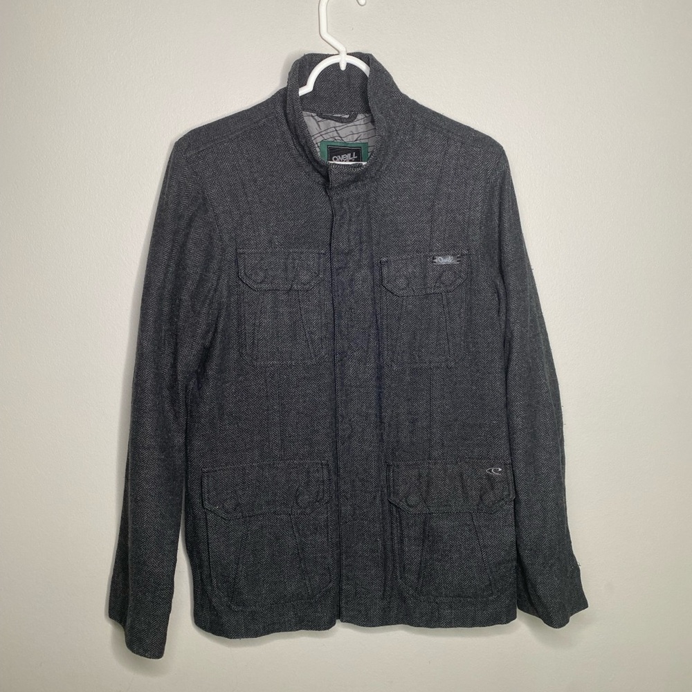 O’Neill men’s dark gray long sleeve jacket size medium full zip and buttons